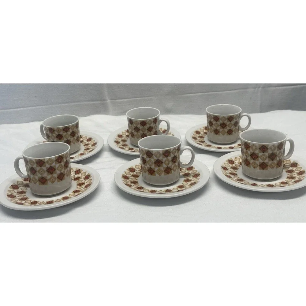 Vintage German Style Set Demitasses Porcelain Tea Espresso MCM Set 6 Cups Saucer